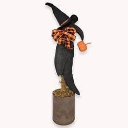 Black Crow in Rusted Coffee Can with Orange Plaid Bow & Pumpkin - 32 "