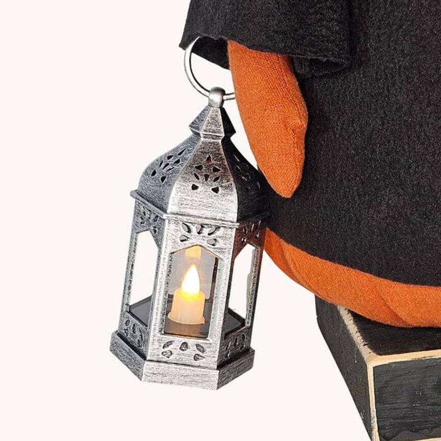 Pumpkin Boy Doll in Black Top Hat Walking Stick & Lantern  - 23"