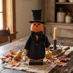 Pumpkin Boy Doll in Black Top Hat Walking Stick & Lantern  - 23"