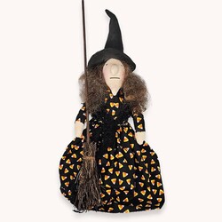 Candy Corn Witch Doll with Broom - 17"