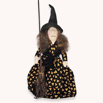 Candy Corn Witch Doll with Broom