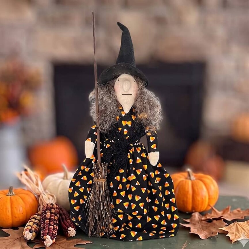 Candy Corn Witch Doll with Broom - 17"