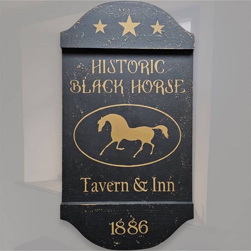 Historic Black Horse Black Mustard Tavern Sign - 29" x 16"
