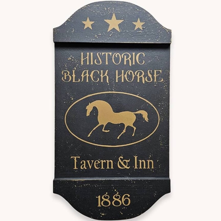 Historic Black Horse Black Mustard Tavern Sign - 29" x 16"