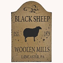 Tavern Sign Black Sheep Woolen Mills Shelf Sitter Pearwood Black - 9" x 6"