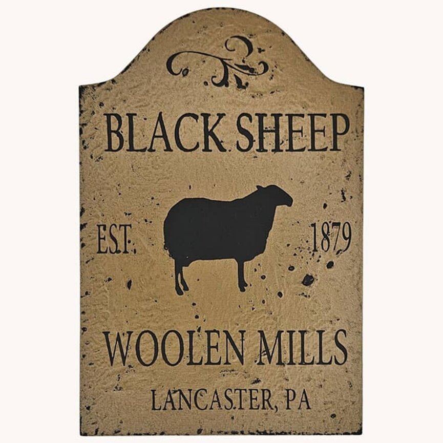 Tavern Sign Black Sheep Woolen Mills Shelf Sitter Pearwood Black - 9" x 6"