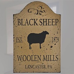 Tavern Sign Black Sheep Woolen Mills Shelf Sitter Pearwood Black - 9" x 6"