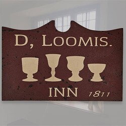 Tavern Sign D. Loomis Shelf Sitter Distressed Burgundy/Black 6 T x 9 W