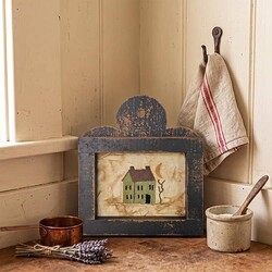 Distressed Black Framed Needle Punched Sage Green Saltbox House - 10" x 9"
