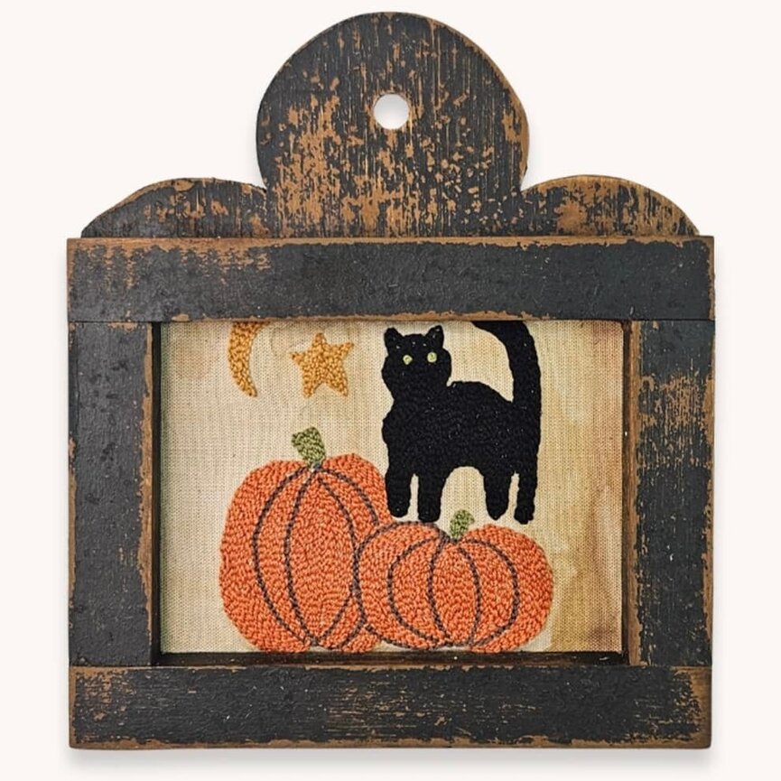 Needle Punched Black Cat with Pumpkins Sampler - 10" x 9"