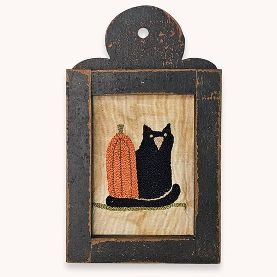 Black Cat & Pumpkin Needle Punch Framed