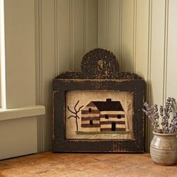 Needle Punched Sampler Cabin with Dark Roof & Tree 10" x 9"