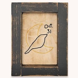 Stitched Sampler October 31 with Moon & Bird - 8.5" x 6.5"