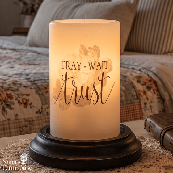 Pray, Wait, Trust Candle Sleeve - Vanilla