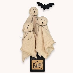 Ghost Trio with Bat Wooden BOO Base - 16"