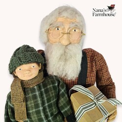 Santa Doll Sitting with Tiny Tim & Package - 19"