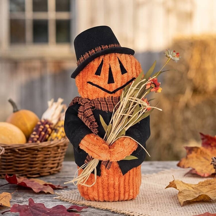 Chenille Pumpkin Man with Flowers - 13"
