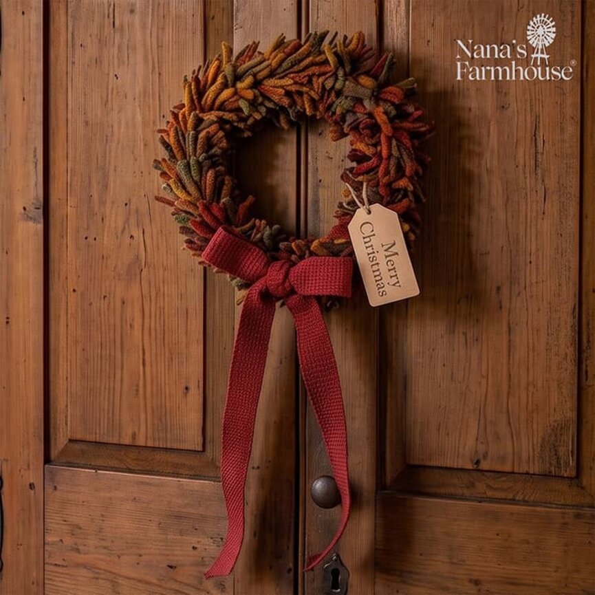 Wool Felt Wreath Gamekeeper with Seeded Strawberry Bow - 9"