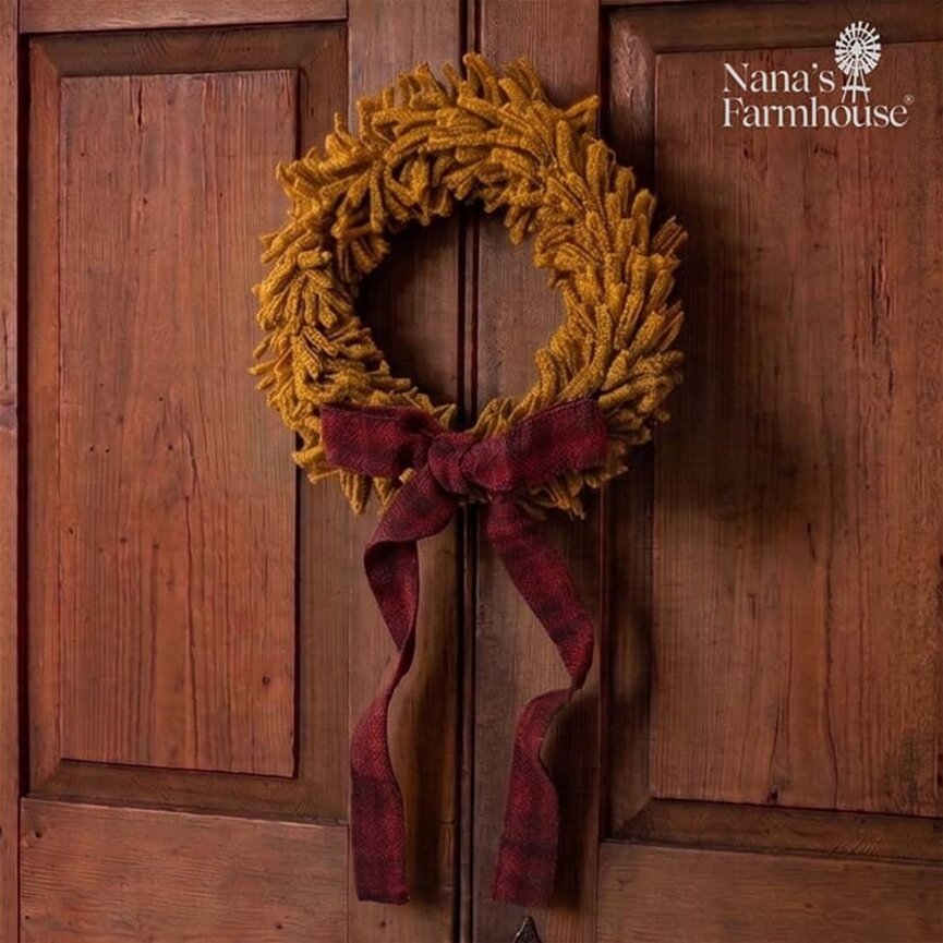 Wool Felt Wreath Colonial Mustard with Jams & Jellies Bow - 9"