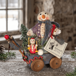 Krisnick Snowman in Toy Wagon - 6.5 "