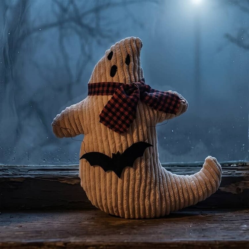 Chenille Ghost with Bat Necklace - 14"