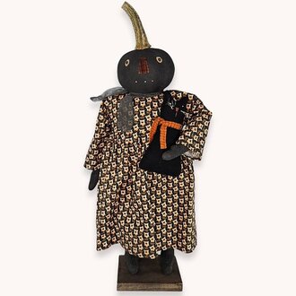 Pumpkin Girl Doll Holding Black Cat