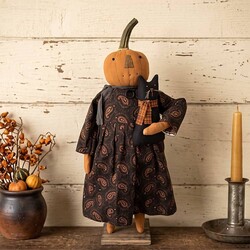 Pumpkin Girl Doll with Black Cat Autumn Leaves Dress - 24"