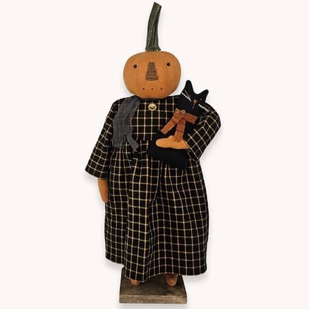 Pumpkin Girl Doll Holding Black Cat