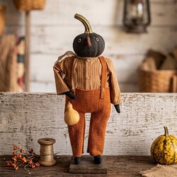 Pumpkin Boy Doll in Overalls Holding Squash - 24"