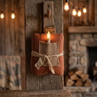 Hanging  Pumpkin Pillow with Taper - Burnt Orange