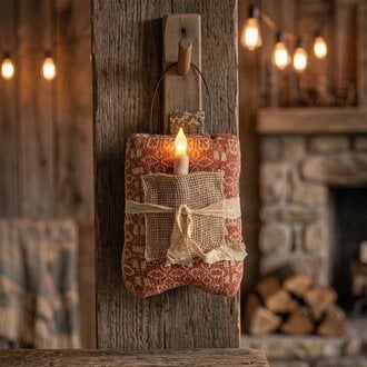 Hanging Pumpkin Pillow with Taper - Burnt Orange Creme