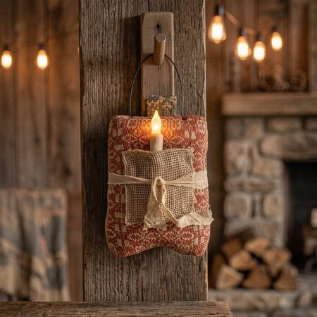 Hanging Pumpkin Pillow with Taper - Burnt Orange Creme