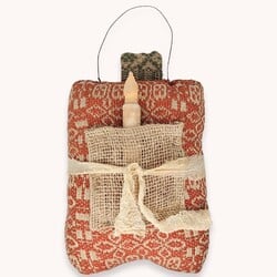 Hanging Pumpkin Pillow Burnt Orange Creme  with Timer Taper - 12"