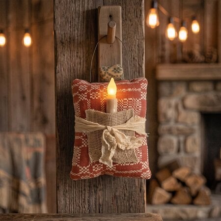 Hanging Pumpkin Pillow with Taper - Nantucket Rust Cream
