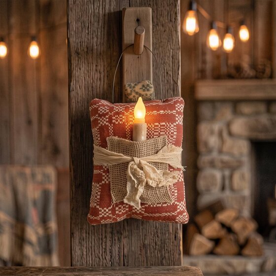 Hanging Pumpkin Pillow with Taper - Nantucket Rust Cream