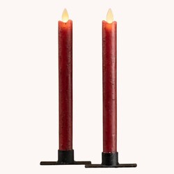 Moving Flame Taper Candle Red Set of Two  - 9.5"