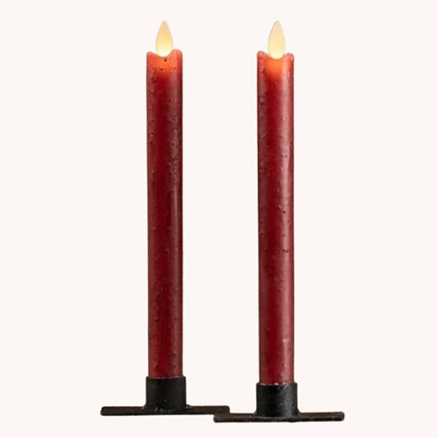 Moving Flame Taper Candle Red Set of Two  - 9.5"