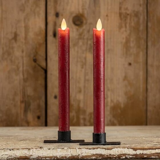 Moving Flame Taper Candle Red - Set of Two