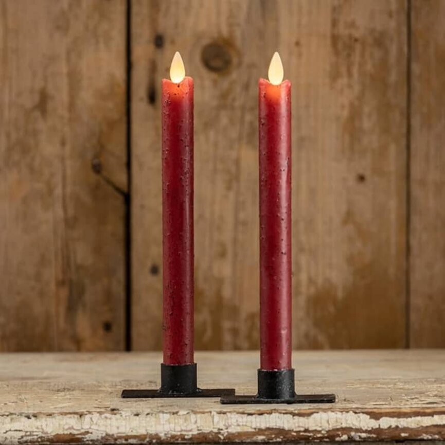 Moving Flame Taper Candle Red Set of Two  - 9.5"
