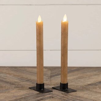 Moving Flame Taper Candle Beige - Set of Two