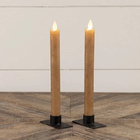 Moving Flame Taper Candle Beige - Set of Two