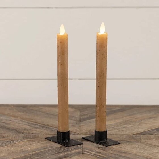Moving Flame Taper Candle Beige - Set of Two