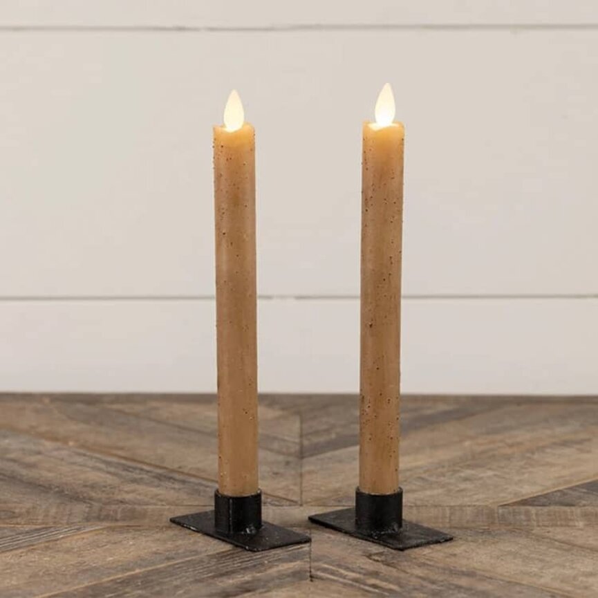 Moving Flame Taper Candle Beige Set of Two - 9.5"