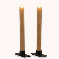 Moving Flame Taper Candle Beige Set of Two - 9.5"