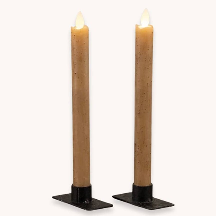 Moving Flame Taper Candle Beige Set of Two - 9.5"