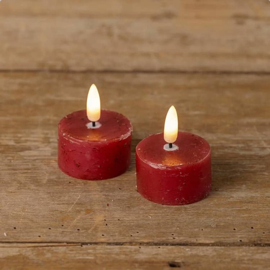 3D Flame Red Tealight Candles Set of 2  - 1" T