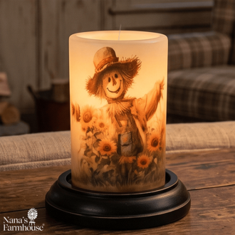 Peeking Rustic Scarecrow Candle Sleeve - Antique Vanilla