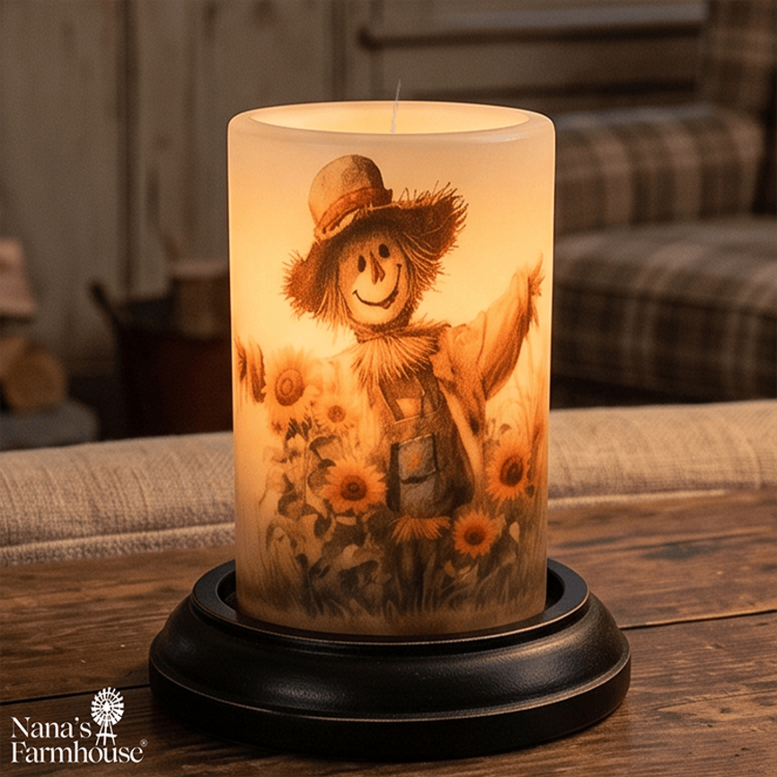 Peeking Rustic Scarecrow Candle Sleeve - Antique Vanilla