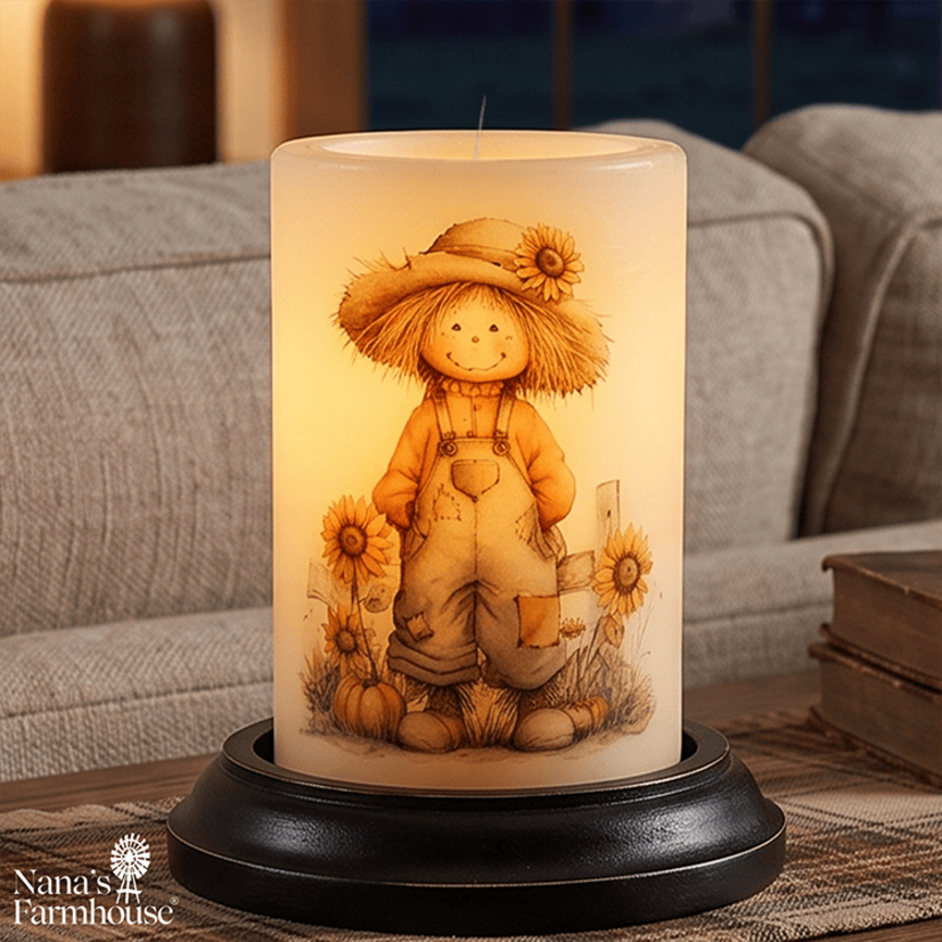 Daisy Mae Scarecrow Candle Sleeve - Antique Vanilla