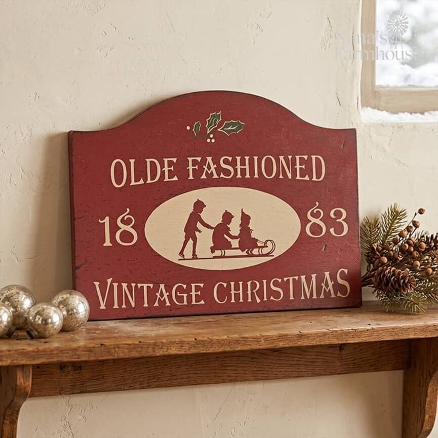 Old Fashioned Vintage Christmas Shelf Sitter Sign - 12"